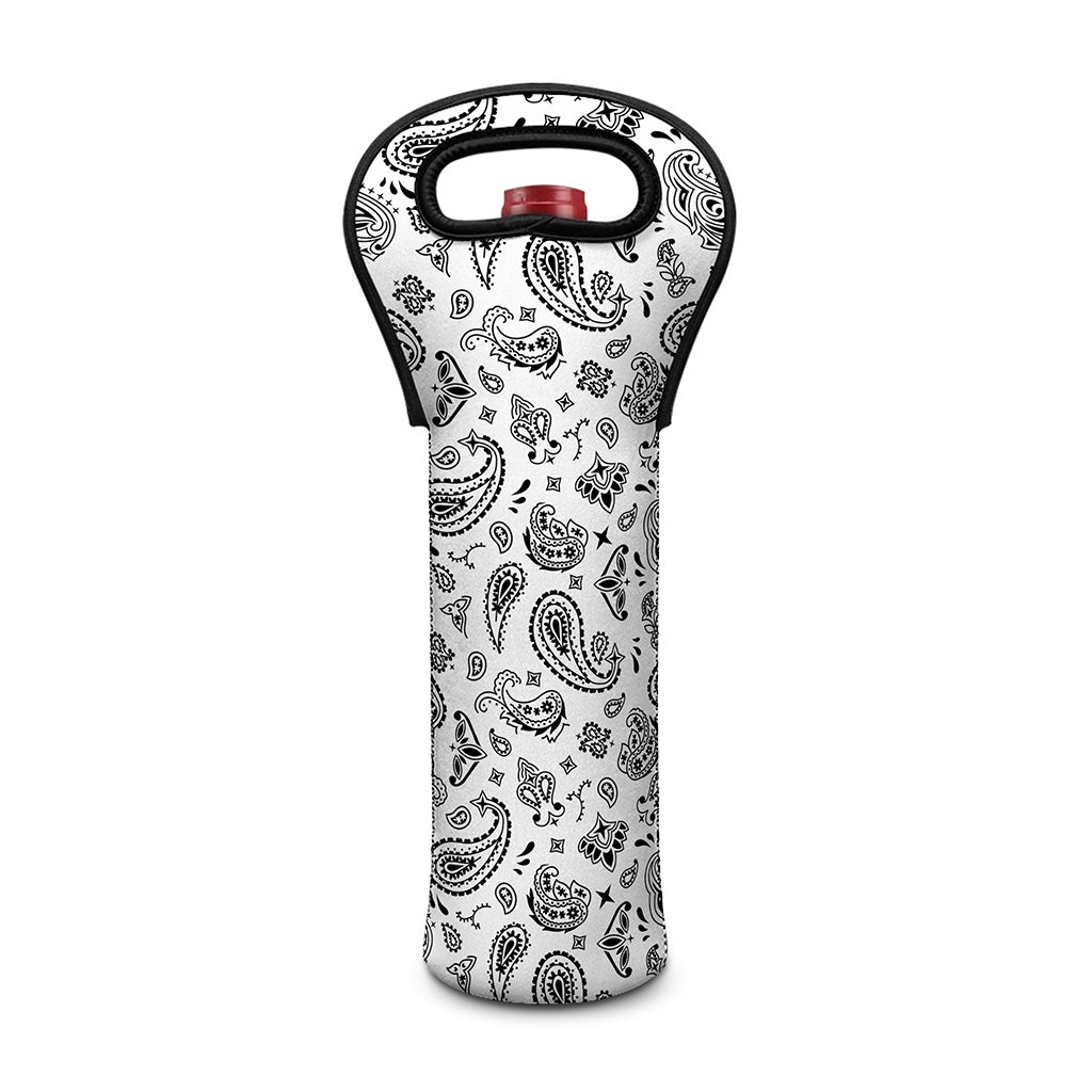 White Paisley Bandana Pattern Print Single Neoprene Wine Tote