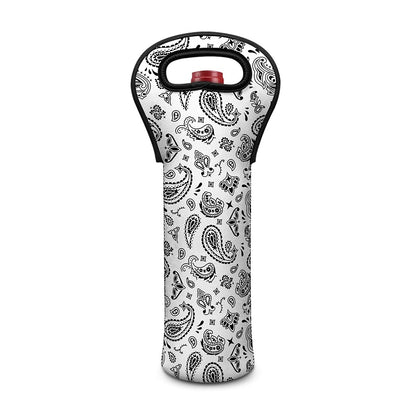 White Paisley Bandana Pattern Print Single Neoprene Wine Tote
