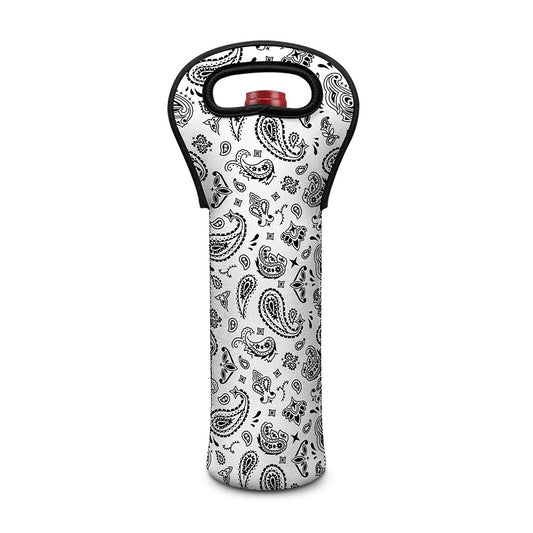 White Paisley Bandana Pattern Print Single Neoprene Wine Tote