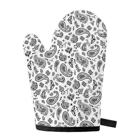 White Paisley Bandana Pattern Print Single Oven Mitt