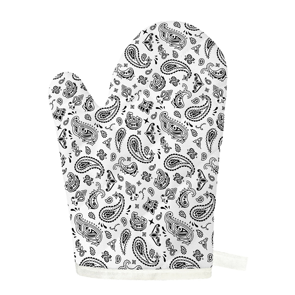 White Paisley Bandana Pattern Print Single Oven Mitt