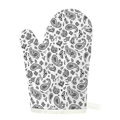 White Paisley Bandana Pattern Print Single Oven Mitt