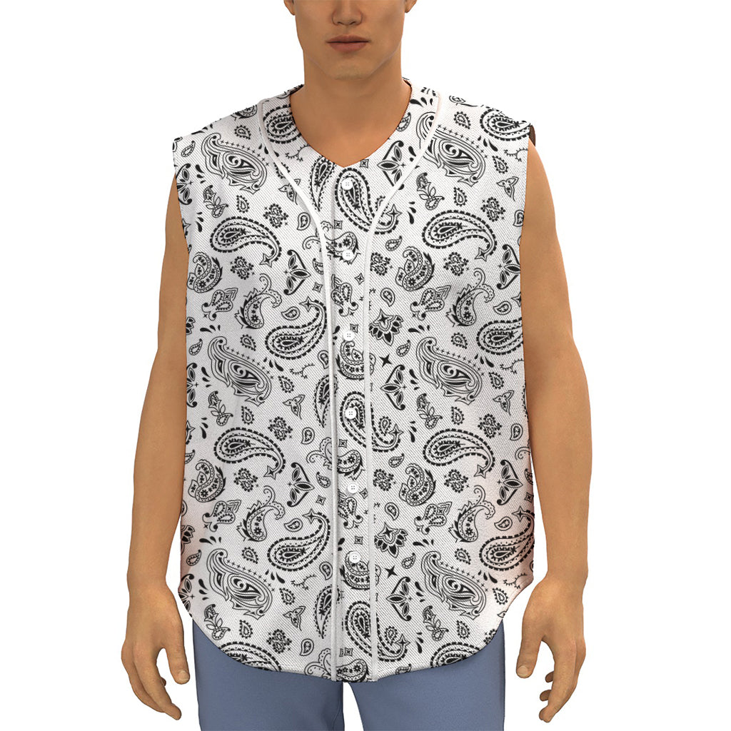 White Paisley Bandana Pattern Print Sleeveless Baseball Jersey