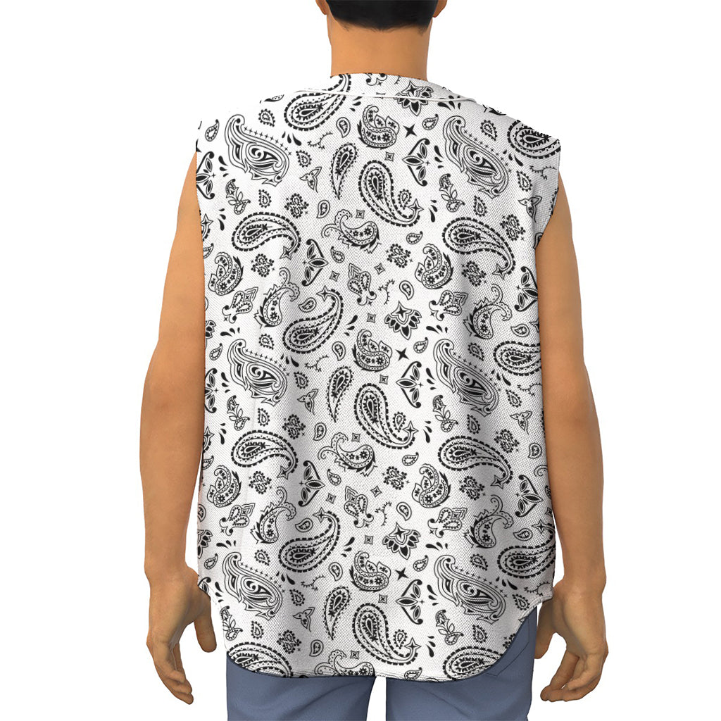 White Paisley Bandana Pattern Print Sleeveless Baseball Jersey
