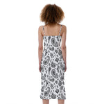 White Paisley Bandana Pattern Print Slim Fit Midi Cami Dress
