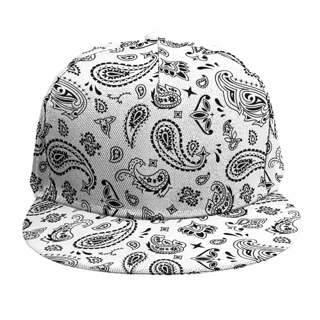 White Paisley Bandana Pattern Print Snapback Cap