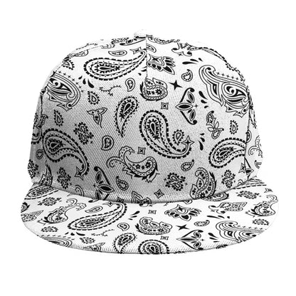 White Paisley Bandana Pattern Print Snapback Cap