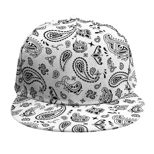 White Paisley Bandana Pattern Print Snapback Cap