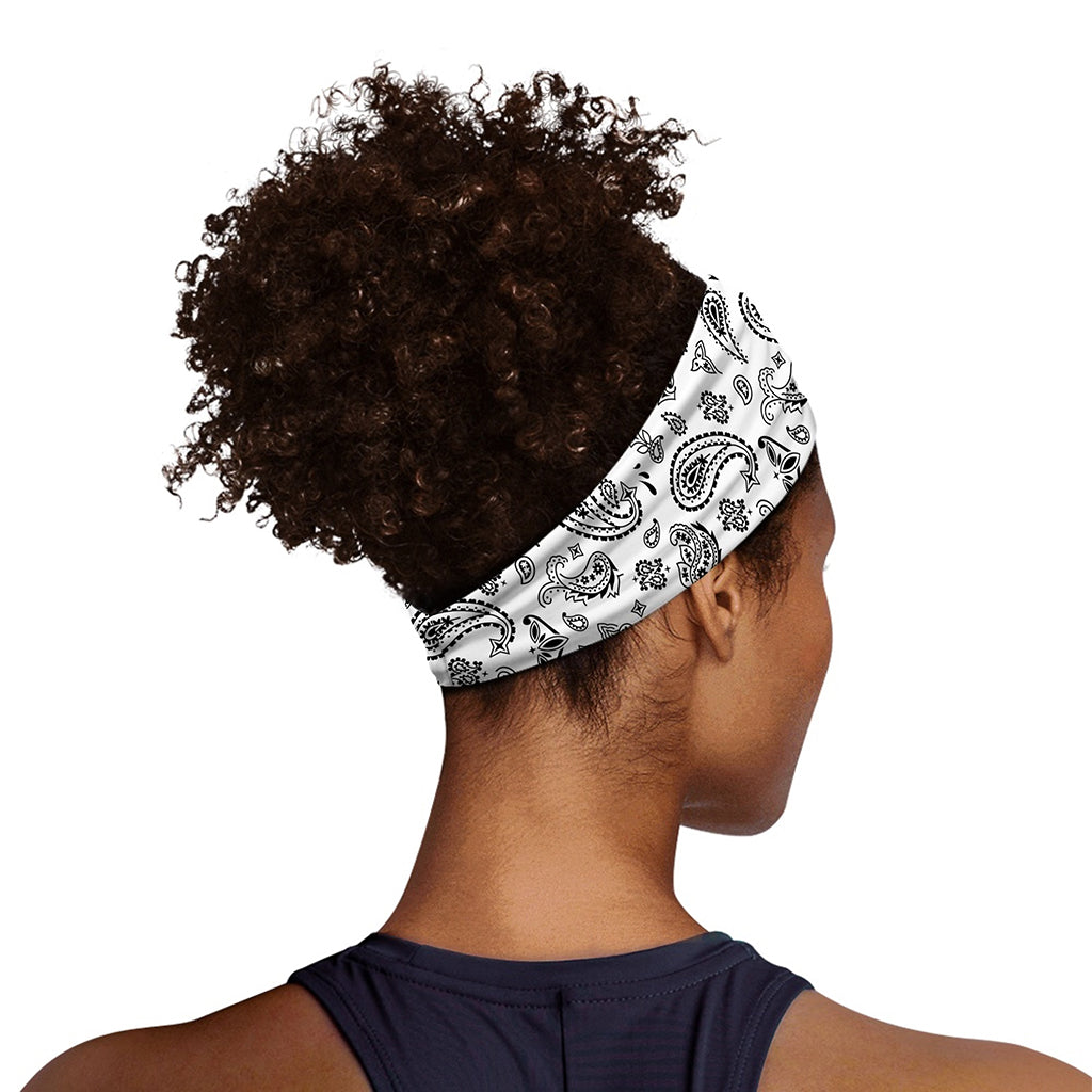 White Paisley Bandana Pattern Print Sports Headband