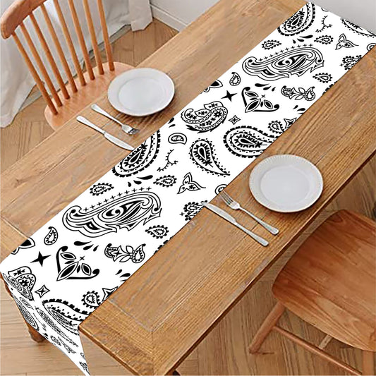 White Paisley Bandana Pattern Print Table Runner