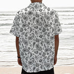 White Paisley Bandana Pattern Print Textured Short Sleeve Shirt