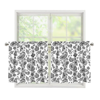 White Paisley Bandana Pattern Print Tier Curtains