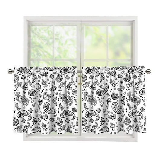White Paisley Bandana Pattern Print Tier Curtains