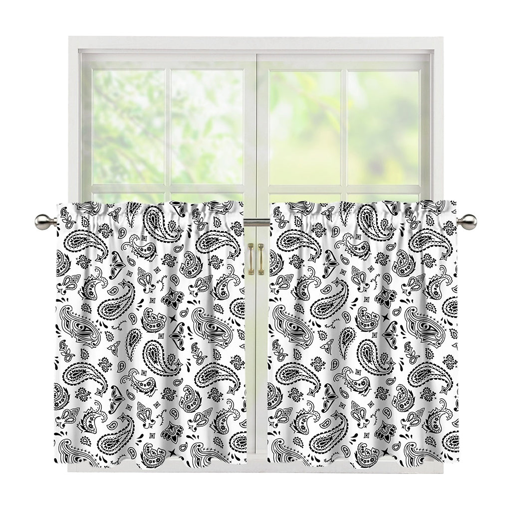 White Paisley Bandana Pattern Print Tier Curtains