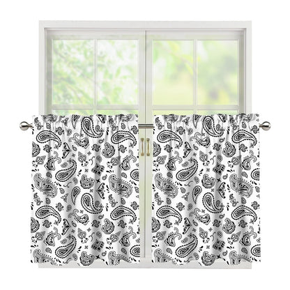 White Paisley Bandana Pattern Print Tier Curtains