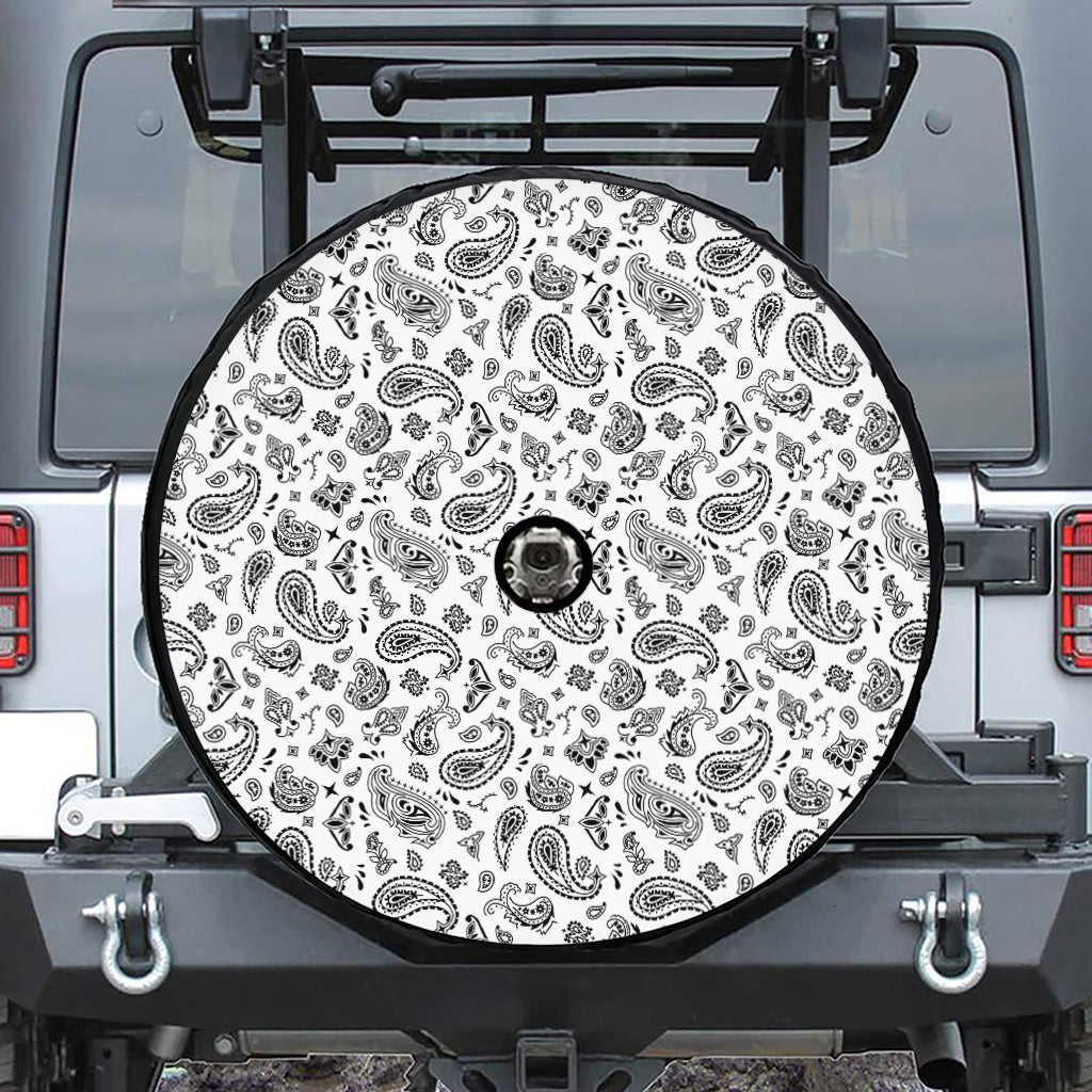 White Paisley Bandana Pattern Print Tire Cover With Camera Hole