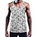 White Paisley Bandana Pattern Print Men's Workout Tank Top