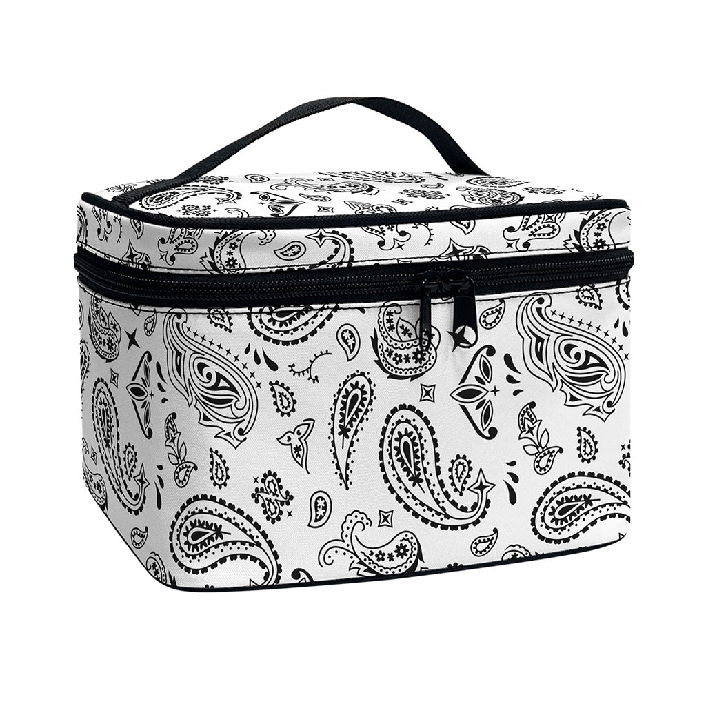 White Paisley Bandana Pattern Print Travel Makeup Bag