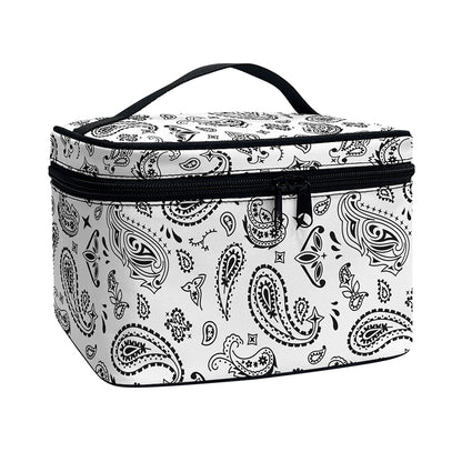 White Paisley Bandana Pattern Print Travel Makeup Bag