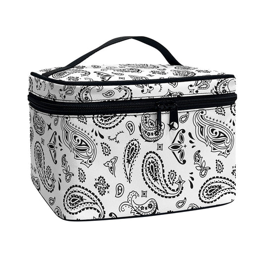 White Paisley Bandana Pattern Print Travel Makeup Bag