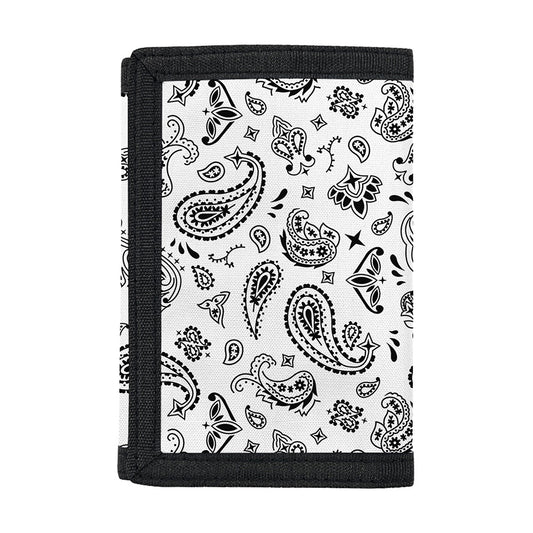 White Paisley Bandana Pattern Print Trifold Wallet