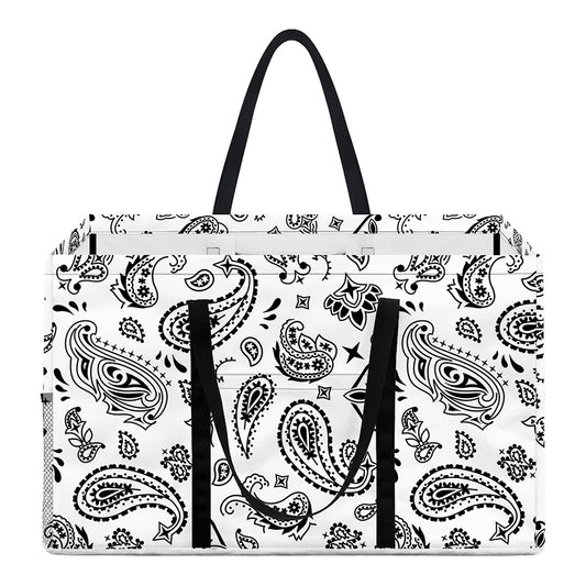 White Paisley Bandana Pattern Print Utility Tote Bag