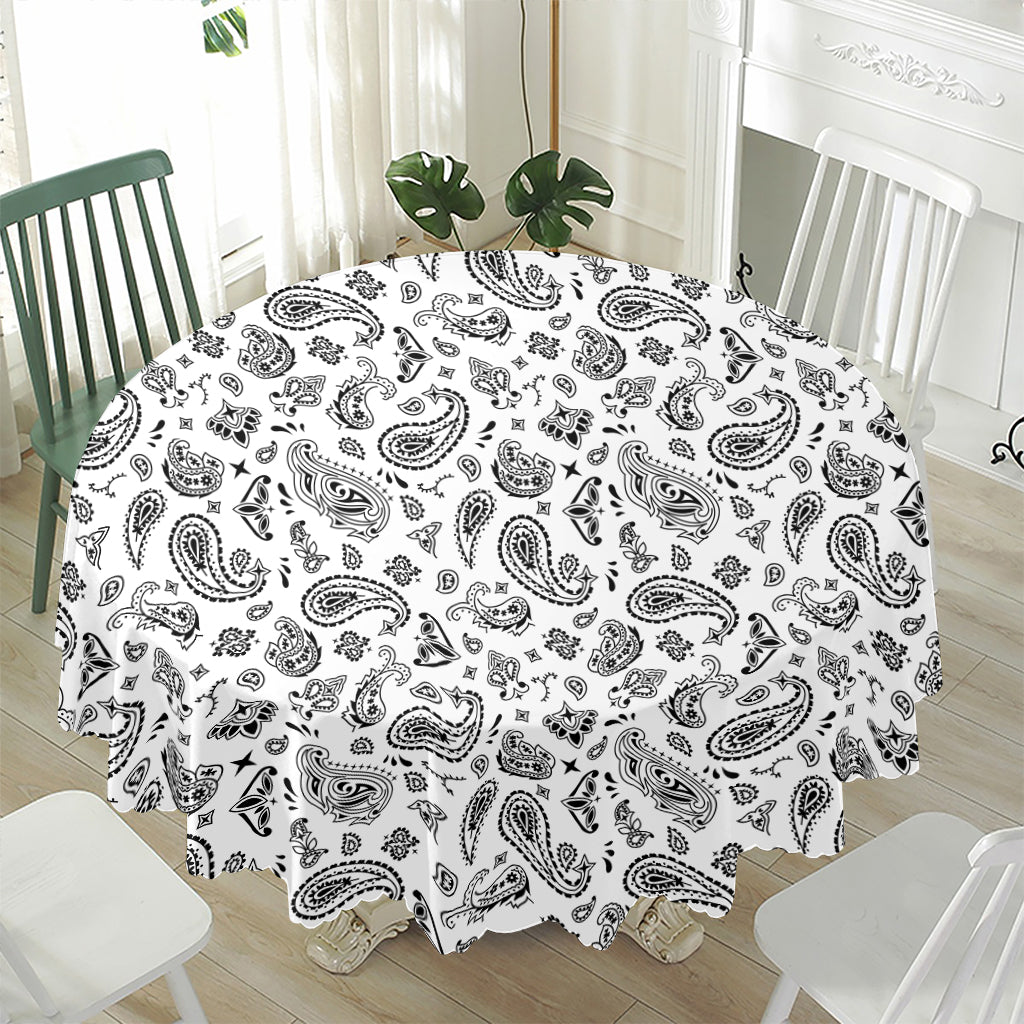 White Paisley Bandana Pattern Print Waterproof Round Tablecloth