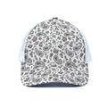 White Paisley Bandana Pattern Print White Mesh Trucker Hat