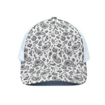White Paisley Bandana Pattern Print White Mesh Trucker Cap