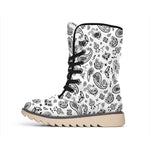White Paisley Bandana Pattern Print Winter Boots