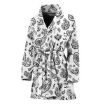 White Paisley Bandana Pattern Print Women's Bathrobe