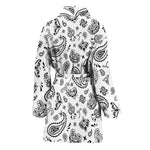 White Paisley Bandana Pattern Print Women's Bathrobe