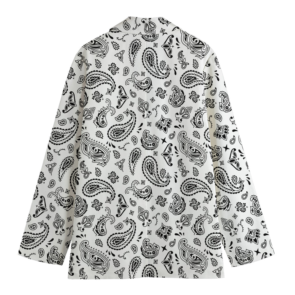 White Paisley Bandana Pattern Print Women's Blazer