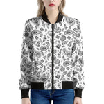 White Paisley Bandana Pattern Print Women's Bomber Jacket