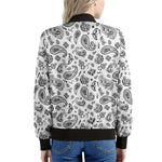 White Paisley Bandana Pattern Print Women's Bomber Jacket