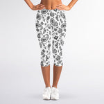 White Paisley Bandana Pattern Print Women's Capri Leggings
