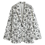 White Paisley Bandana Pattern Print Women's Cotton Blazer