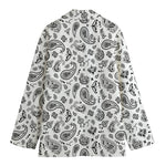 White Paisley Bandana Pattern Print Women's Cotton Blazer