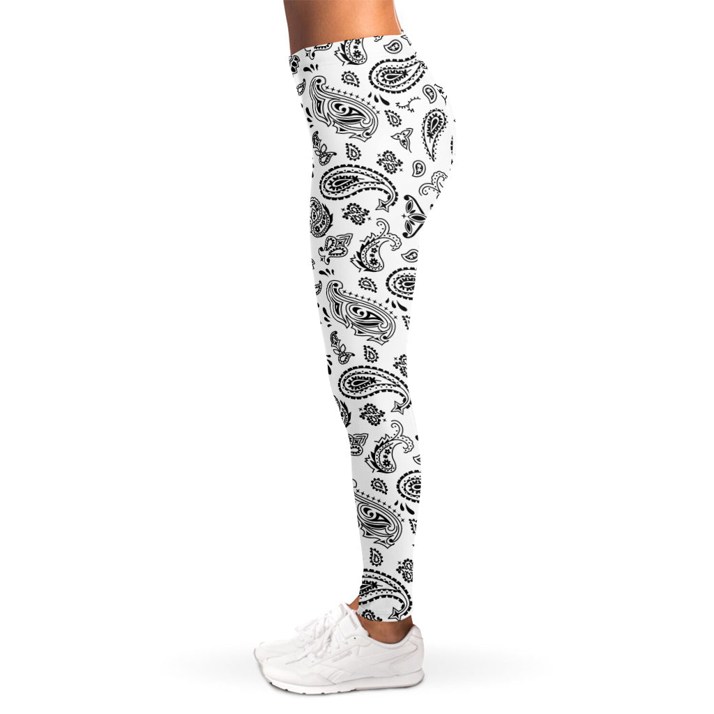 White Paisley Bandana Pattern Print Women's Leggings