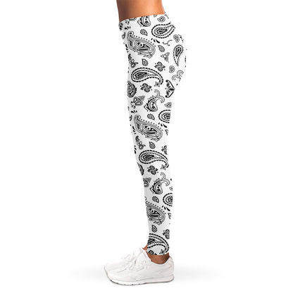 White Paisley Bandana Pattern Print Women's Leggings