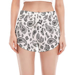White Paisley Bandana Pattern Print Women's Split Running Shorts