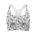 White Paisley Bandana Pattern Print Women's Sports Bra