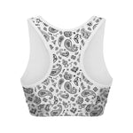 White Paisley Bandana Pattern Print Women's Sports Bra