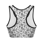 White Paisley Bandana Pattern Print Women's Sports Bra