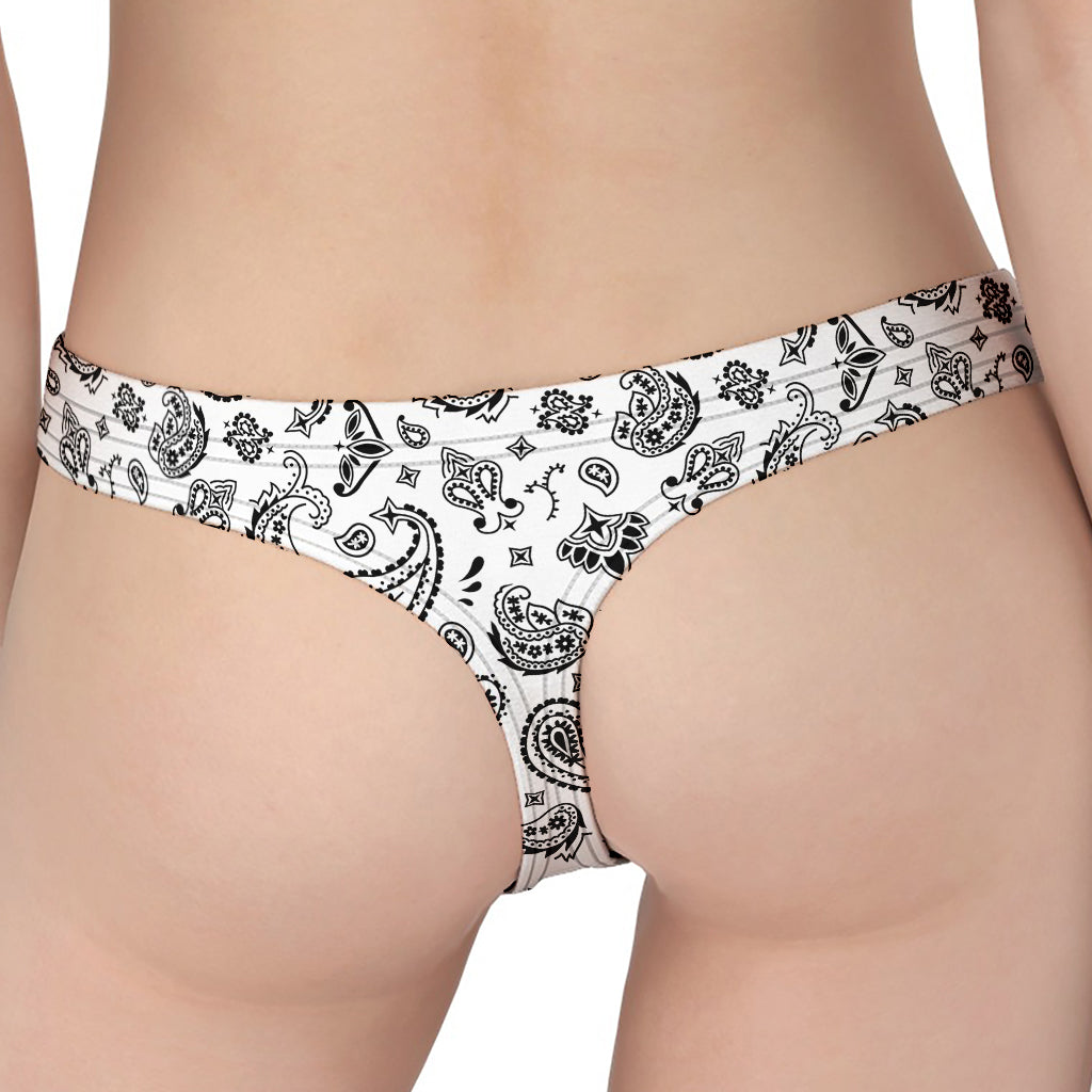 White Paisley Bandana Pattern Print Women's Thong