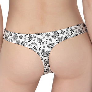 White Paisley Bandana Pattern Print Women's Thong