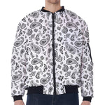 White Paisley Bandana Pattern Print Zip Sleeve Bomber Jacket