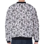 White Paisley Bandana Pattern Print Zip Sleeve Bomber Jacket