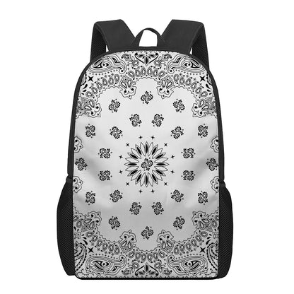 White Paisley Bandana Print 17 Inch Backpack