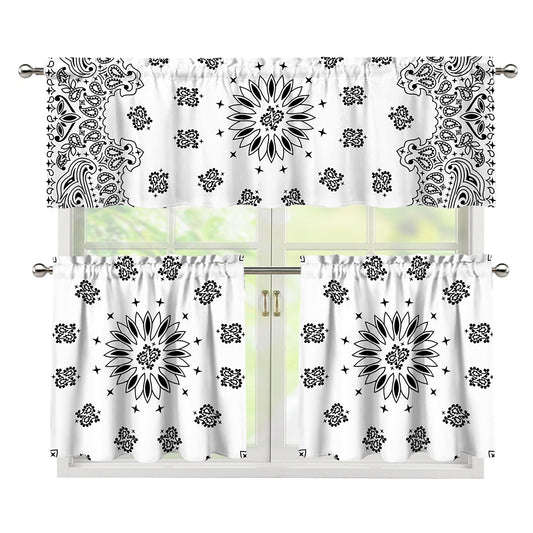 White Paisley Bandana Print 3 Piece Kitchen Curtains